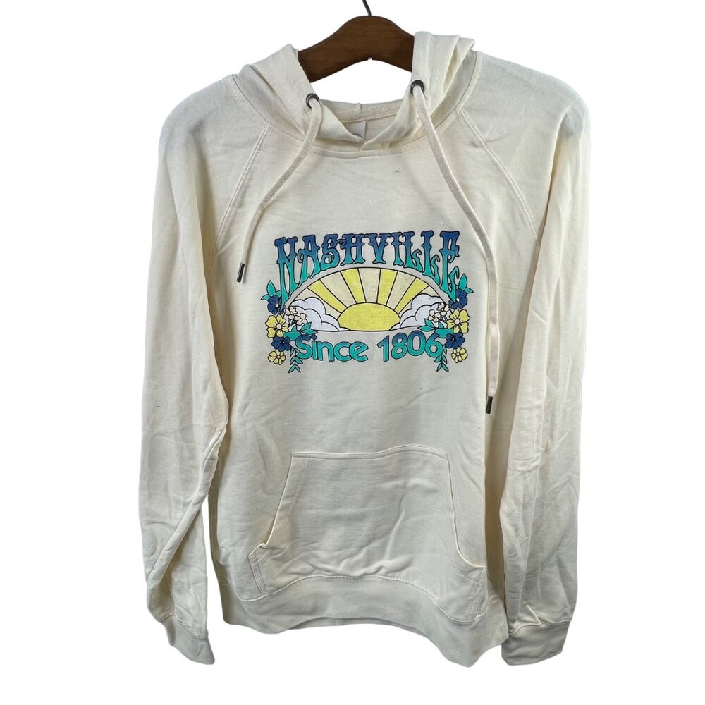 Nashville Pullover Hoodie Medium Ivory Long Sleeve Cotton Blend Graphic 1806 Des